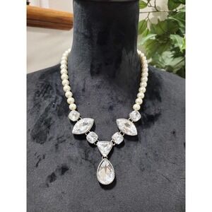 Traci Lynn Women's Crystal Stones & Round Pearl Beading Bridal Stylish Necklace